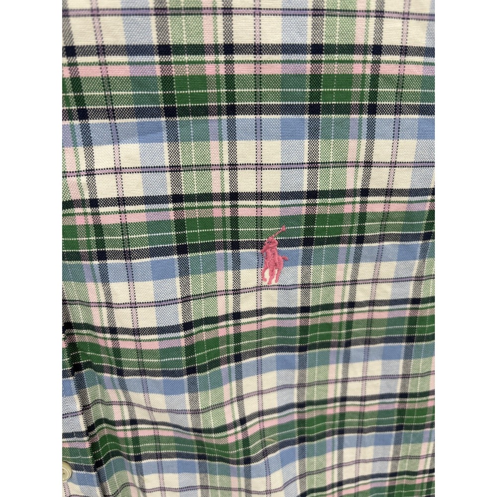 Ralph Lauren VTG Men's Custom Fit Blue Pink Plaid L/S Button Down Shirt, XL - Picture 4 of 8